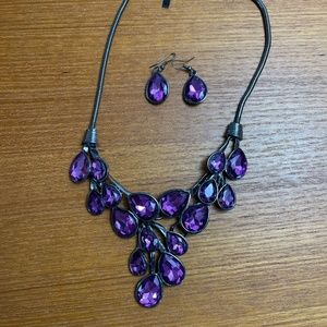 New Bauble Bar Purple Crystal Necklace & Earrings